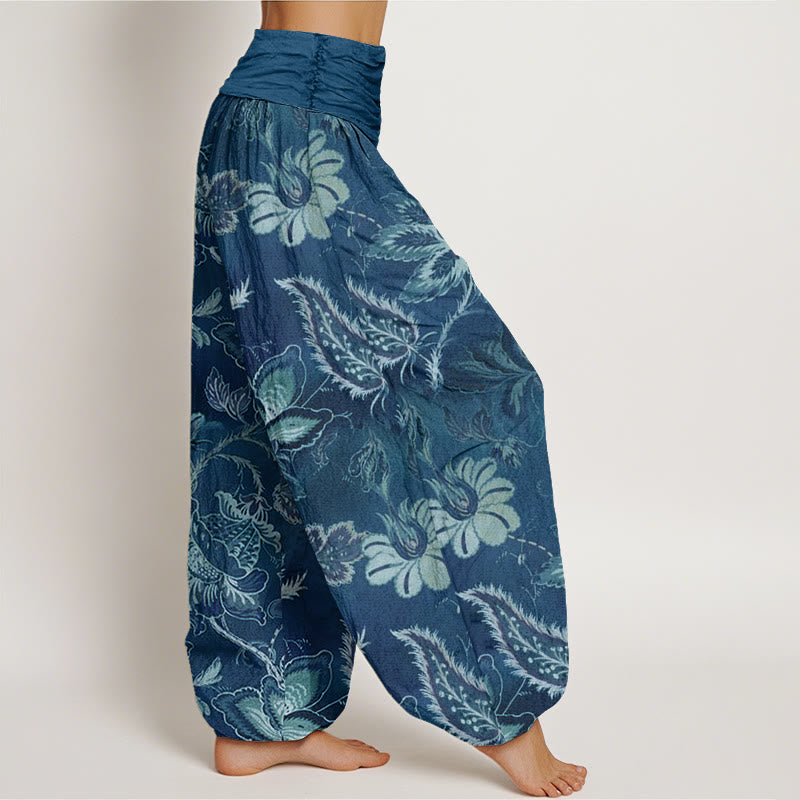 Nimara Ritual Cotton Casual Floral Leaves Women's Elastic Waist Harem Pants