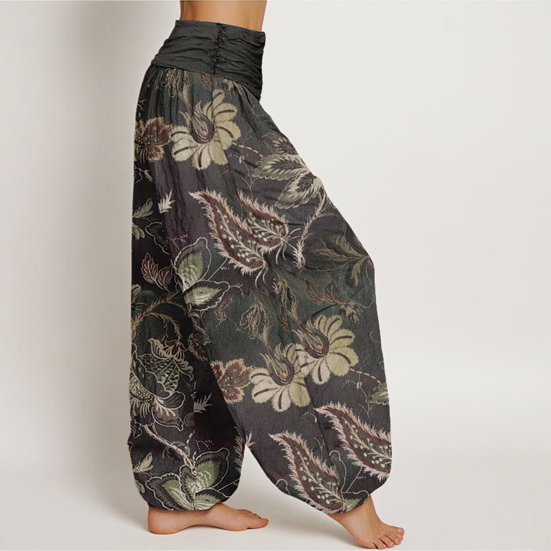 Nimara Ritual Cotton Casual Floral Leaves Women's Elastic Waist Harem Pants
