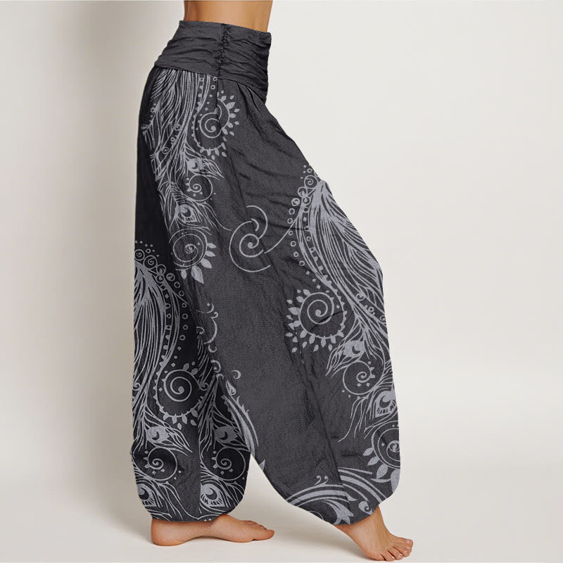 Nimara Ritual Cotton Casual Peacock Design Women's Elastic Waist Harem Pants