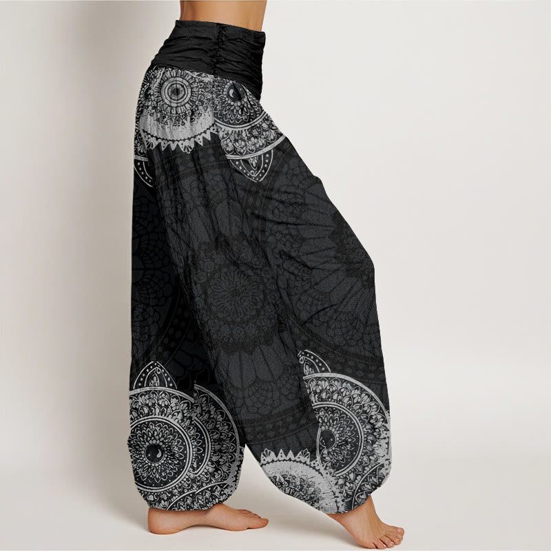 Nimara Ritual Cotton Circular Mandala Design Women's Elastic Waist Harem Pants