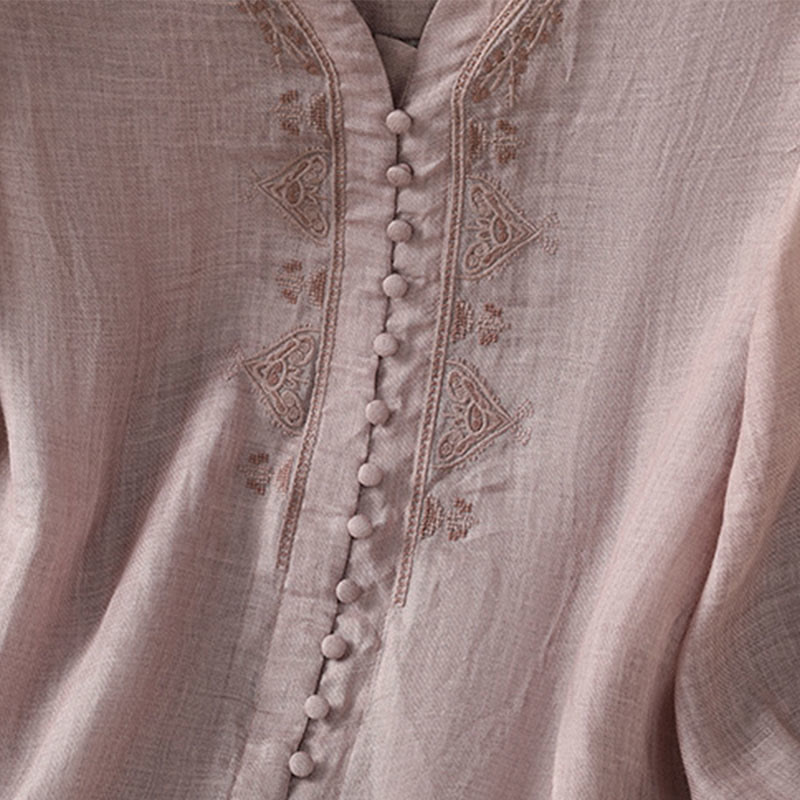 Nimara Ritual Casual Embroidery Single Breasted Button Polyester Half Sleeve Women's V-neck Shirt