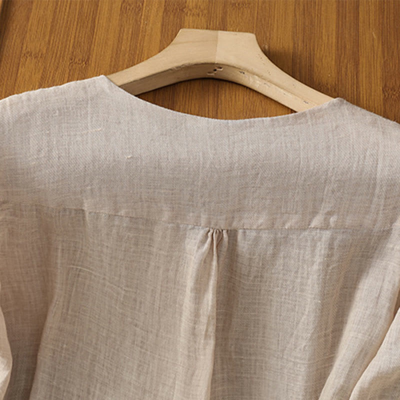 Nimara Ritual Casual Embroidery Single Breasted Button Polyester Half Sleeve Women's V-neck Shirt