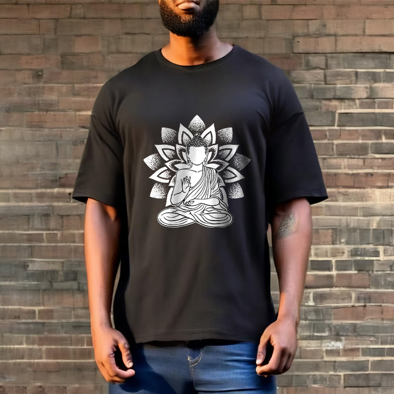 Nimara Ritual Seated Buddha Lotus Flower Pattern Tee T-shirt