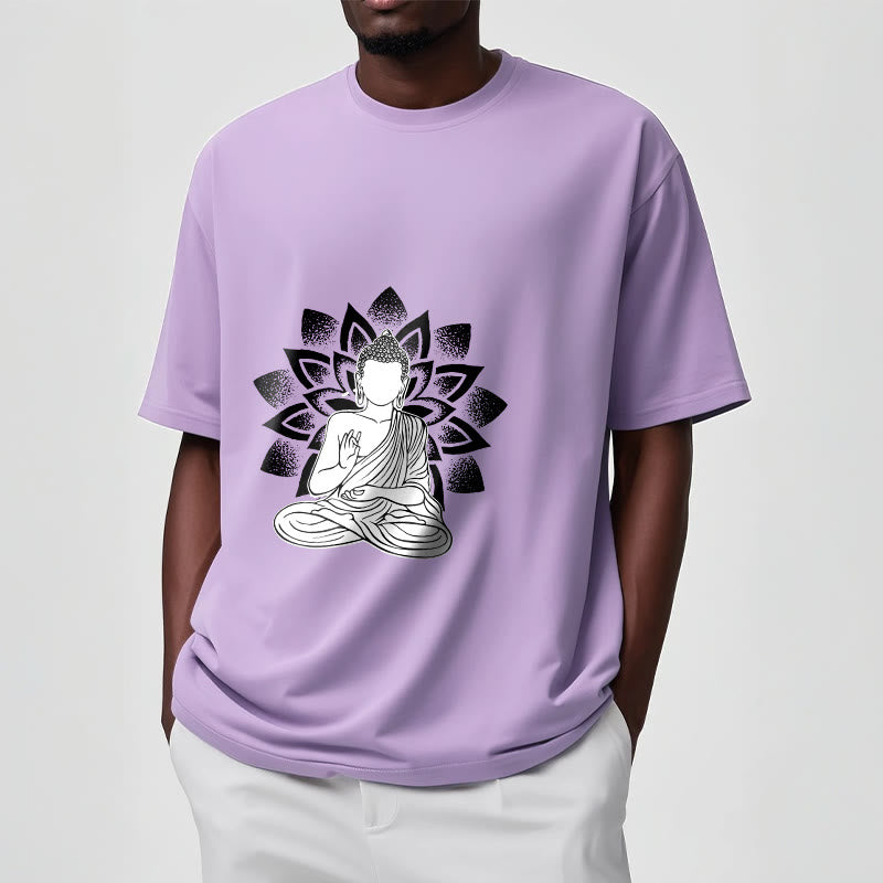 Nimara Ritual Seated Buddha Lotus Flower Pattern Tee T-shirt