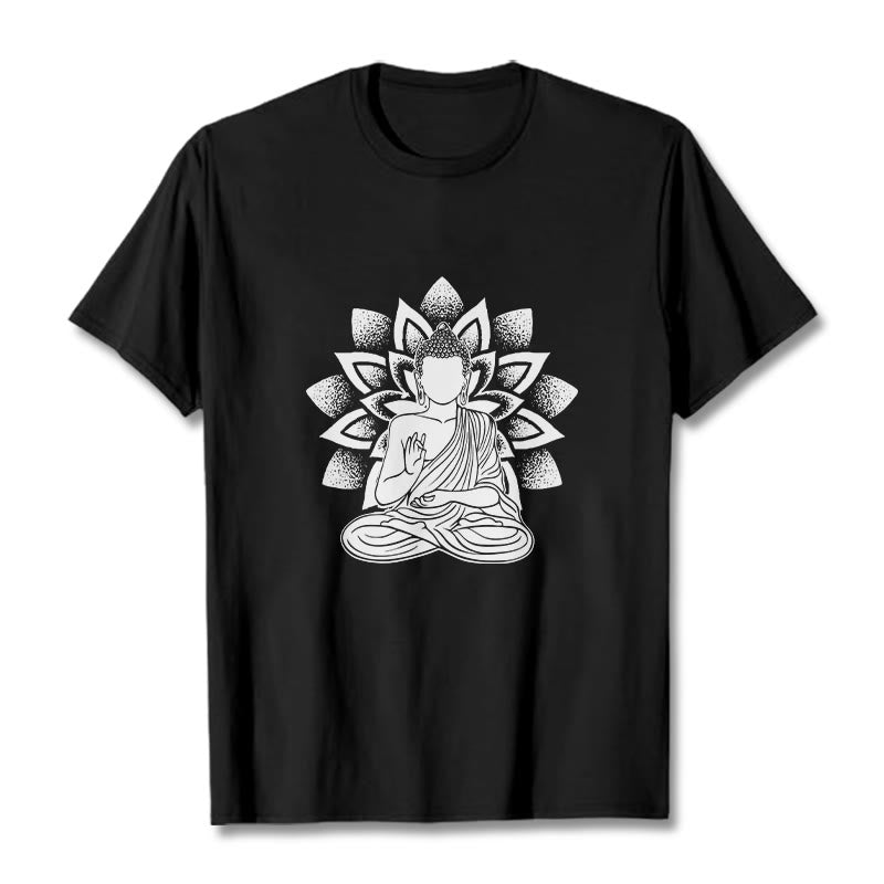 Nimara Ritual Seated Buddha Lotus Flower Pattern Tee T-shirt