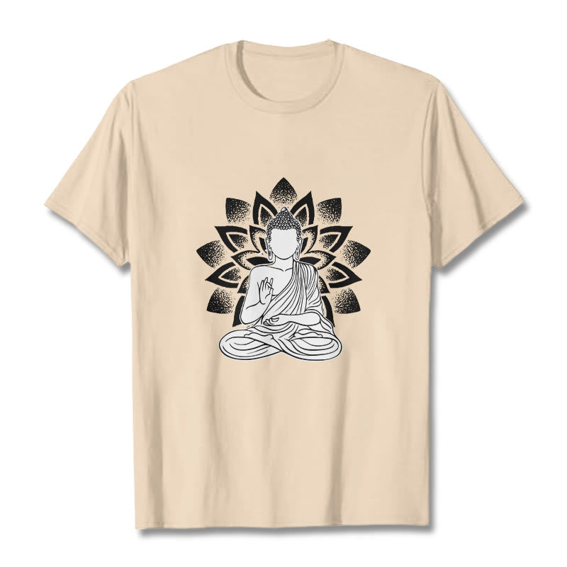 Nimara Ritual Seated Buddha Lotus Flower Pattern Tee T-shirt