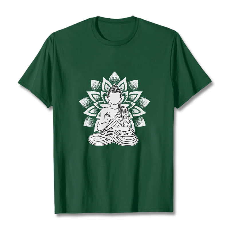 Nimara Ritual Seated Buddha Lotus Flower Pattern Tee T-shirt