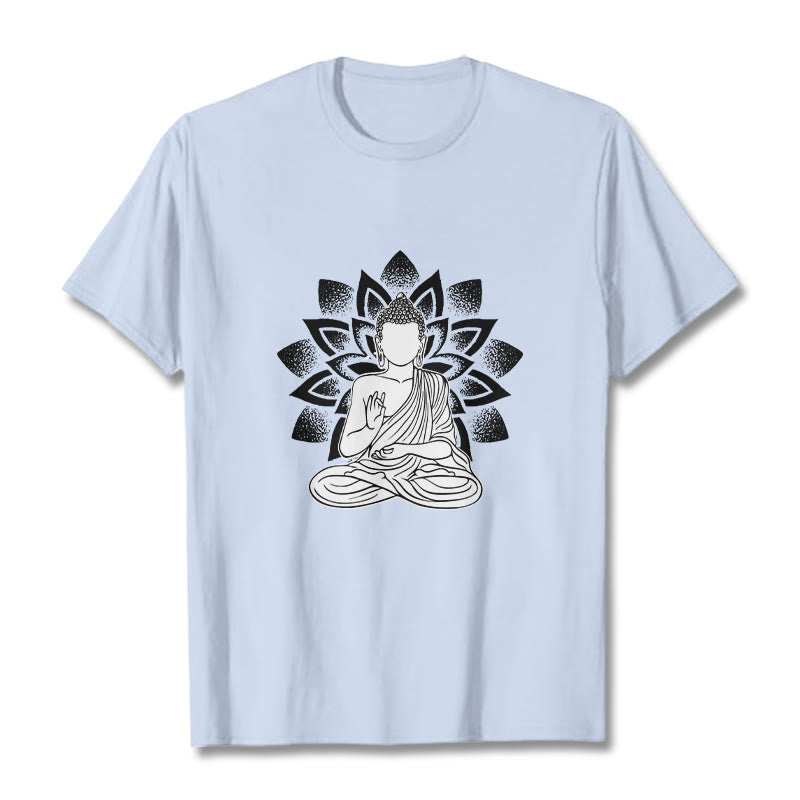 Nimara Ritual Seated Buddha Lotus Flower Pattern Tee T-shirt