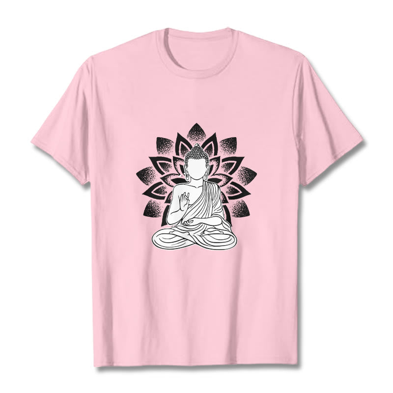 Nimara Ritual Seated Buddha Lotus Flower Pattern Tee T-shirt