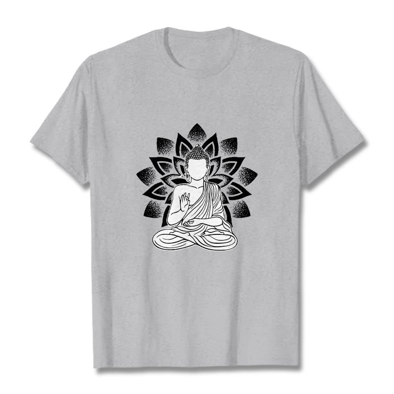Nimara Ritual Seated Buddha Lotus Flower Pattern Tee T-shirt