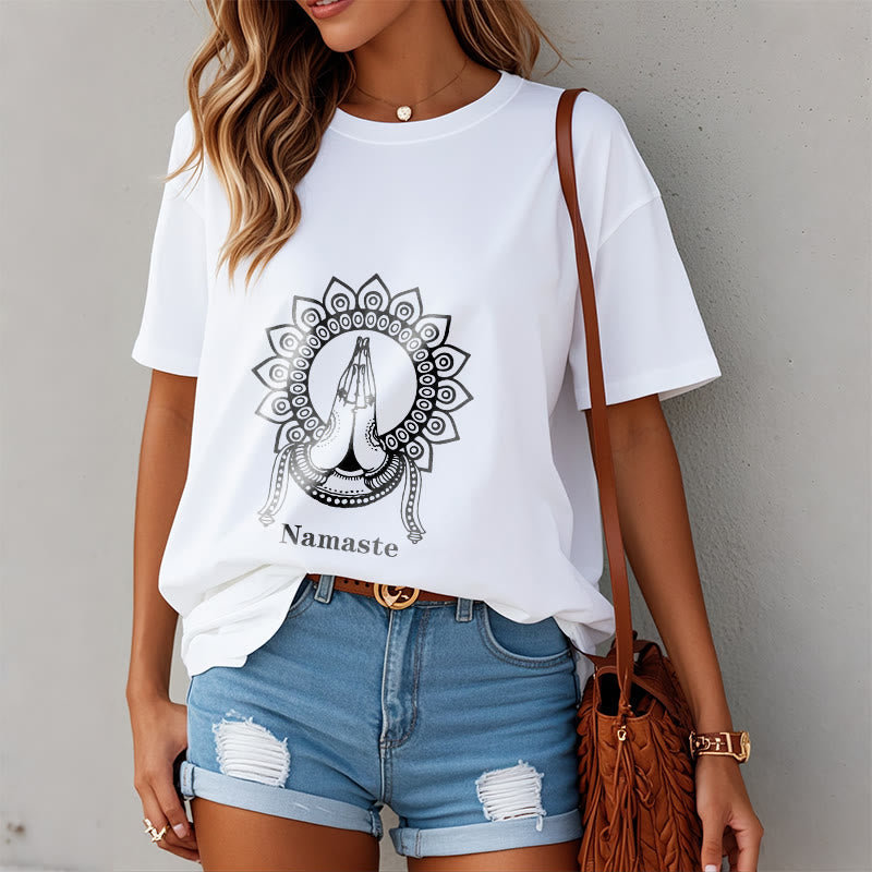 Nimara Ritual Namaste Gesture Mandala Pattern Tee T-shirt