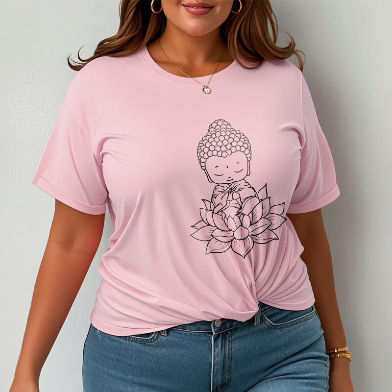 Nimara Ritual Peaceful Buddha Lotus Flower Pattern Tee T-shirt