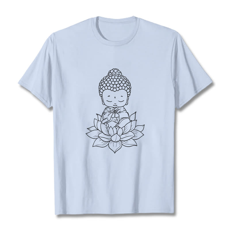 Nimara Ritual Peaceful Buddha Lotus Flower Pattern Tee T-shirt