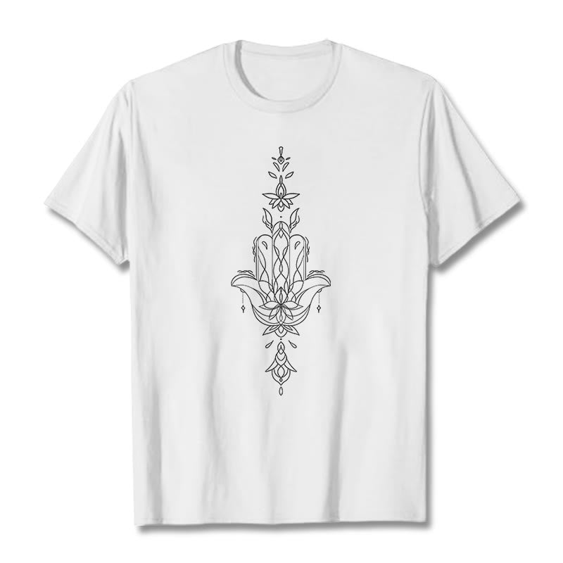 Nimara Ritual Hamsa Hand Lotus Flower Pattern Tee T-shirt