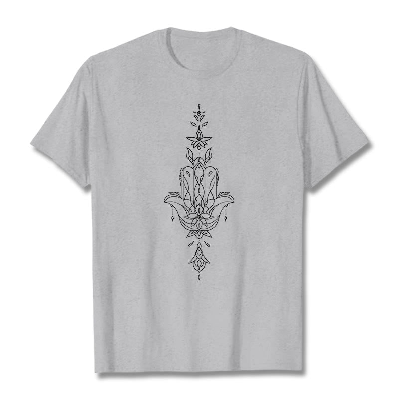 Nimara Ritual Hamsa Hand Lotus Flower Pattern Tee T-shirt