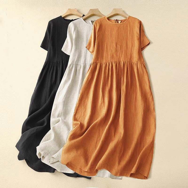 Nimara Ritual Casual Short Sleeve Bowknot Tie Straps Women's Midi Dress With Pockets