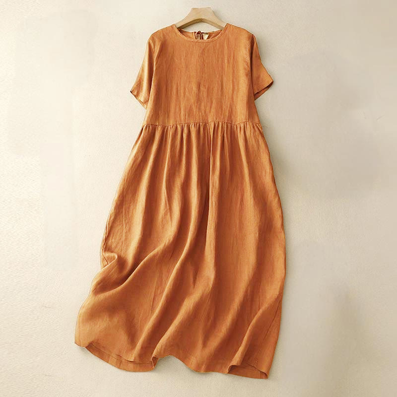 Nimara Ritual Casual Short Sleeve Bowknot Tie Straps Women's Midi Dress With Pockets