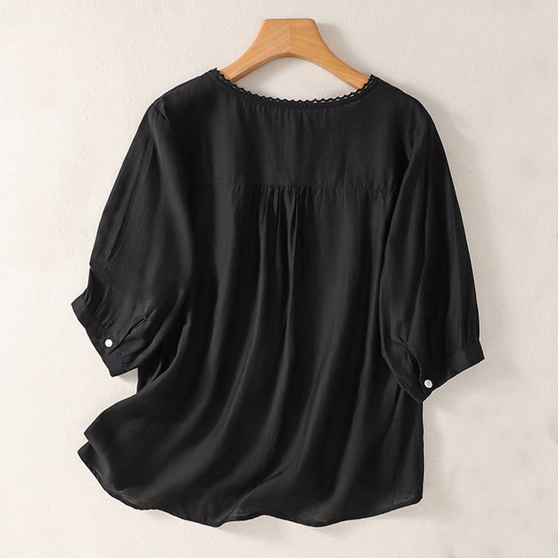 Nimara Ritual Casual Embroidered Pattern Women's V-neck Design Half Sleeve T-Shirt