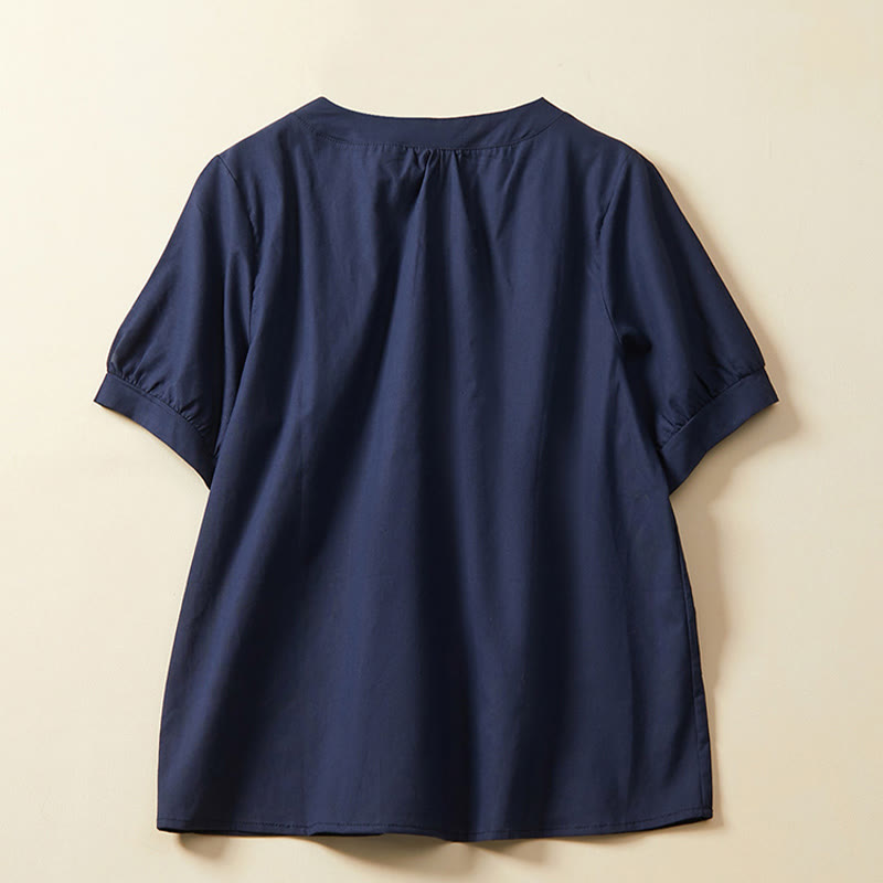 Nimara Ritual Casual Plain Button Women's Short Sleeve Cotton Linen T-shirt