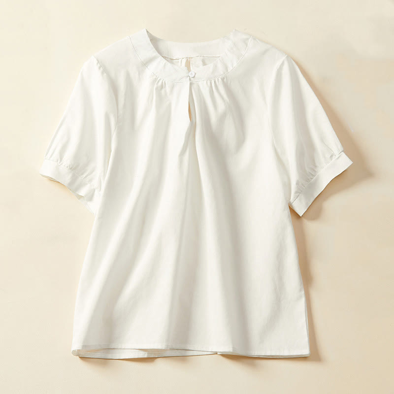 Nimara Ritual Casual Plain Button Women's Short Sleeve Cotton Linen T-shirt