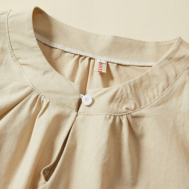 Nimara Ritual Casual Plain Button Women's Short Sleeve Cotton Linen T-shirt