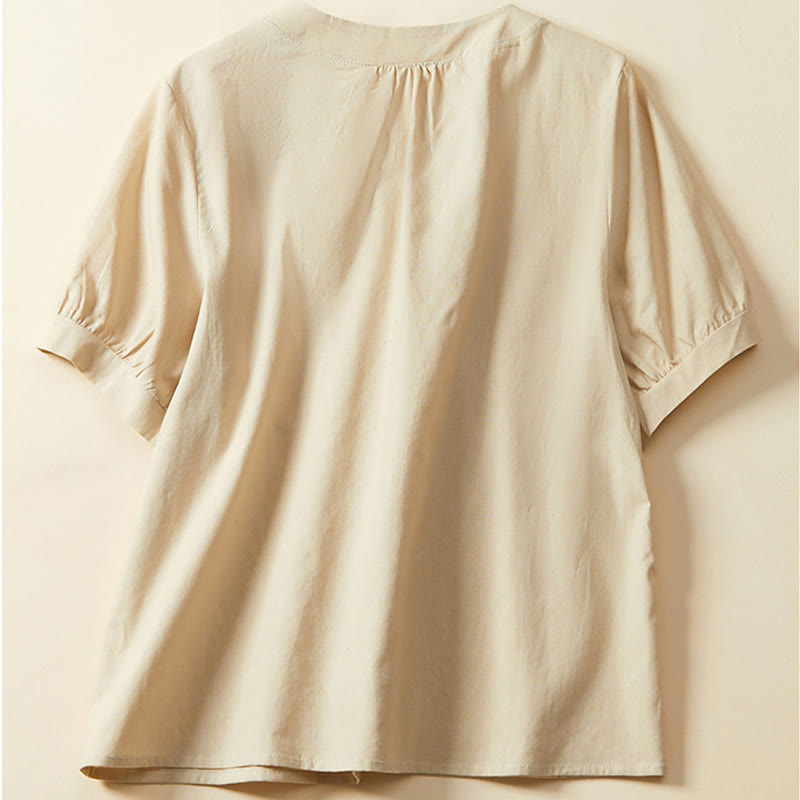 Nimara Ritual Casual Plain Button Women's Short Sleeve Cotton Linen T-shirt
