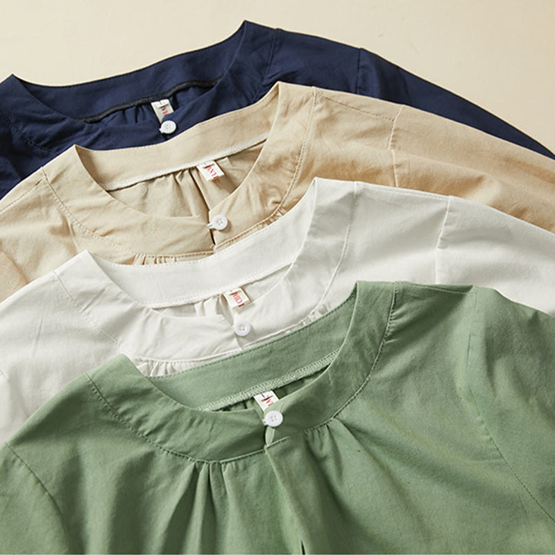 Nimara Ritual Casual Plain Button Women's Short Sleeve Cotton Linen T-shirt