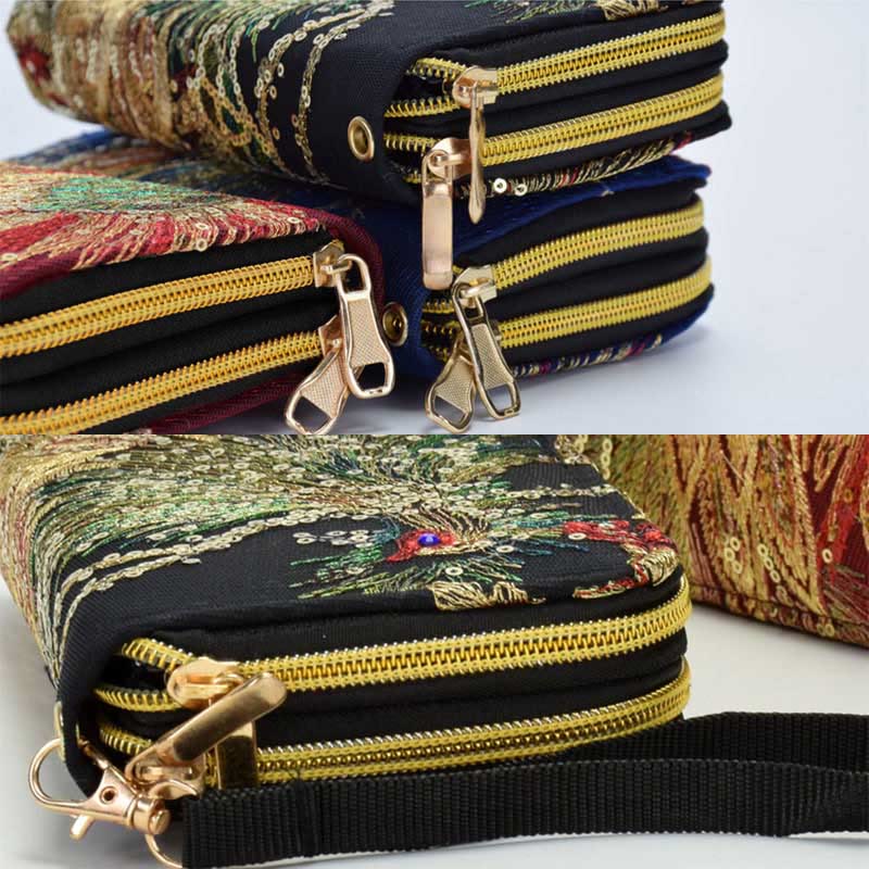 Nimara Ritual Peacock Double-sided Embroidery Cash Holder Wallet Shopping Purse