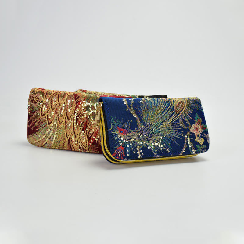 Nimara Ritual Peacock Double-sided Embroidery Cash Holder Wallet Shopping Purse