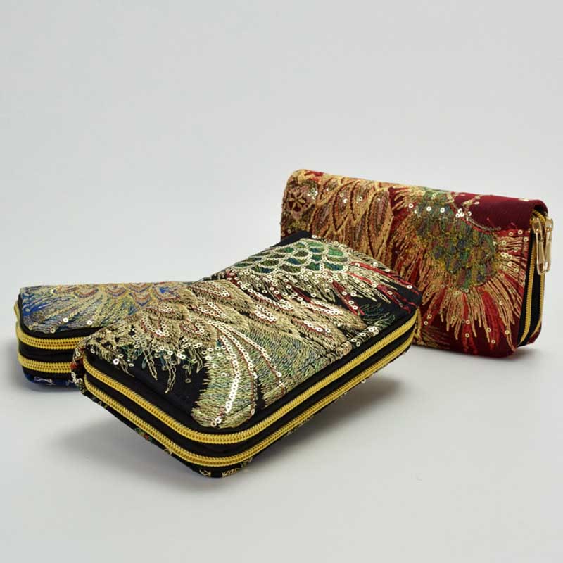 Nimara Ritual Peacock Double-sided Embroidery Cash Holder Wallet Shopping Purse