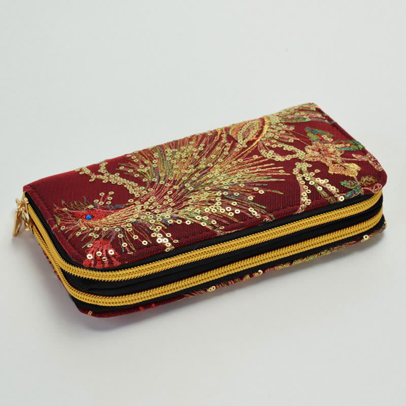 Nimara Ritual Peacock Double-sided Embroidery Cash Holder Wallet Shopping Purse