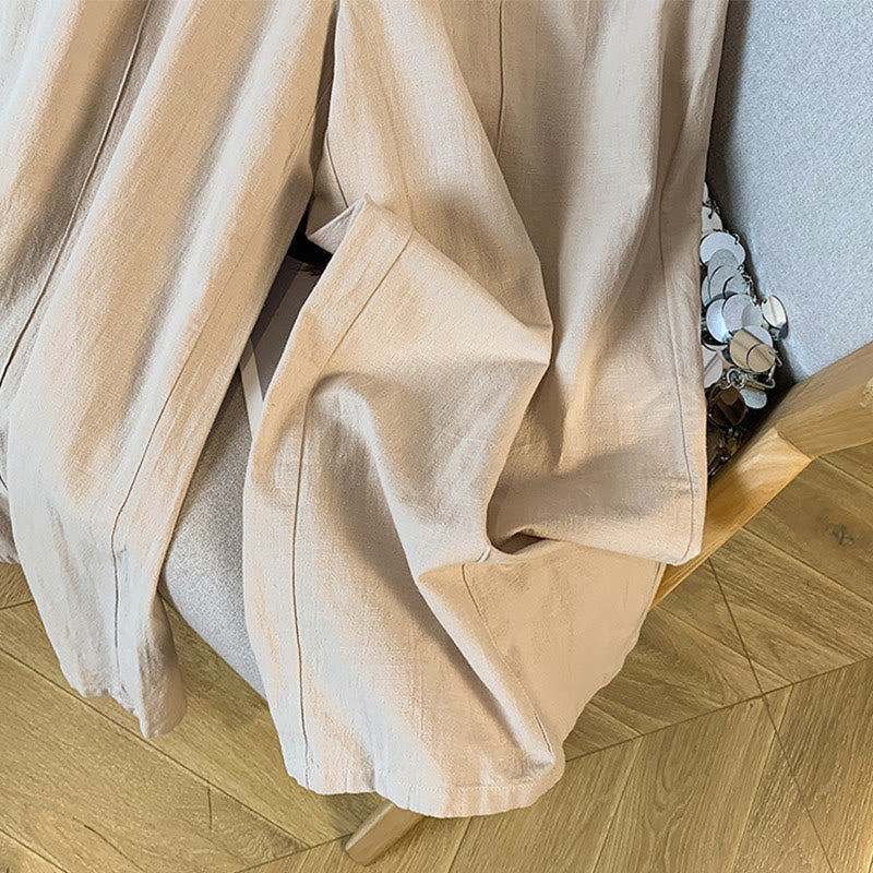 Nimara Ritual Casual Beige Embroidery Women's Wide Leg Cotton Linen Pants With Pockets