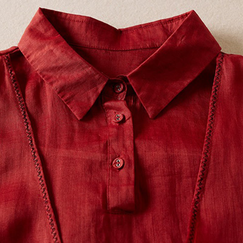 Nimara Ritual Retro Plain Fake Two Pieces Button Half Sleeve Design Women's Cotton Linen Shirt