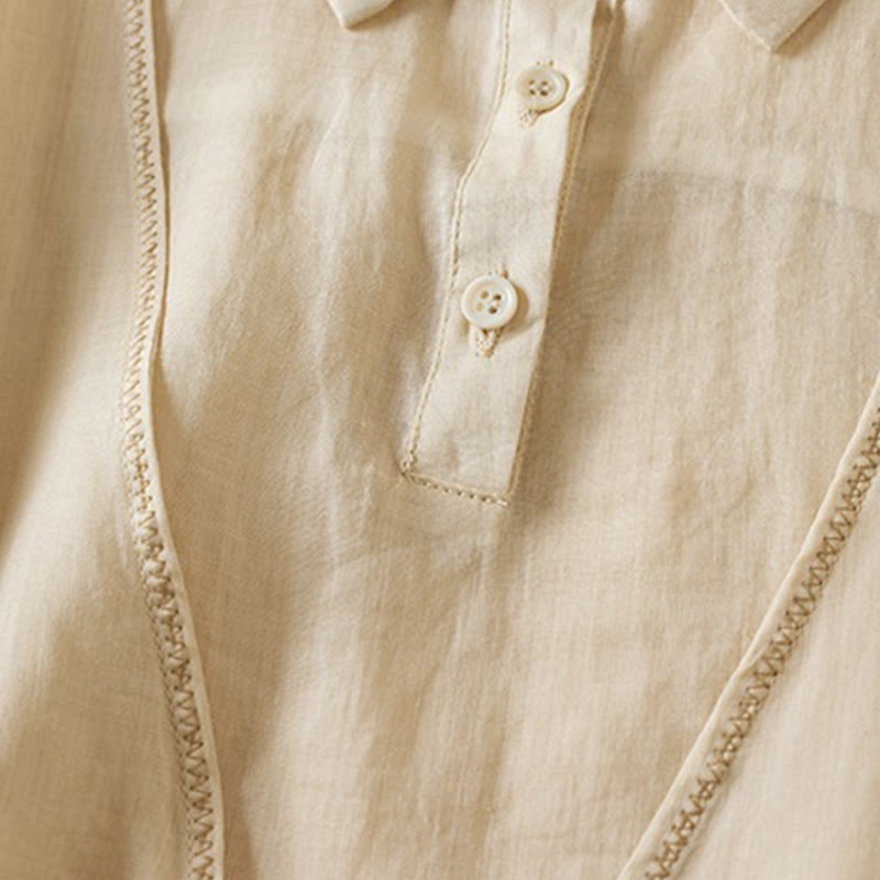 Nimara Ritual Retro Plain Fake Two Pieces Button Half Sleeve Design Women's Cotton Linen Shirt