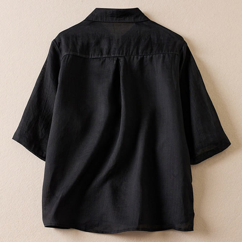 Nimara Ritual Retro Plain Fake Two Pieces Button Half Sleeve Design Women's Cotton Linen Shirt
