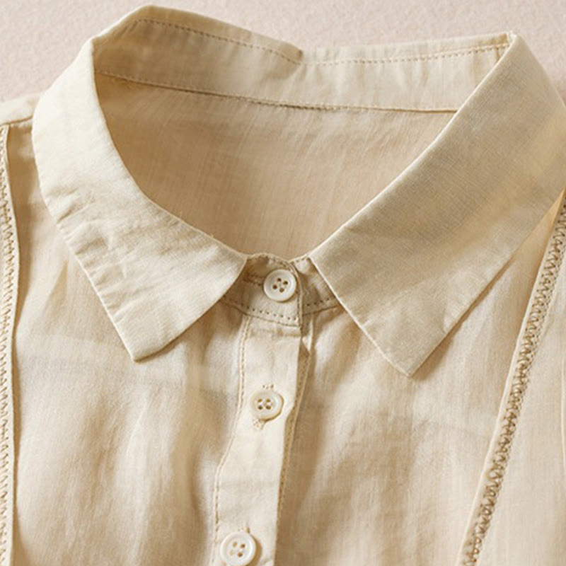 Nimara Ritual Retro Plain Fake Two Pieces Button Half Sleeve Design Women's Cotton Linen Shirt