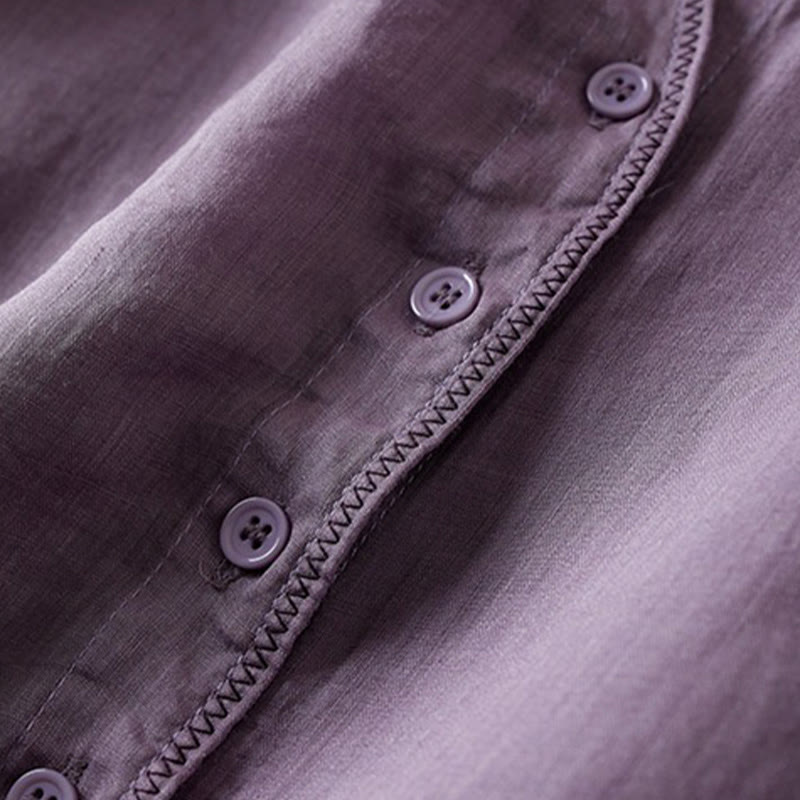 Nimara Ritual Retro Plain Fake Two Pieces Button Half Sleeve Design Women's Cotton Linen Shirt