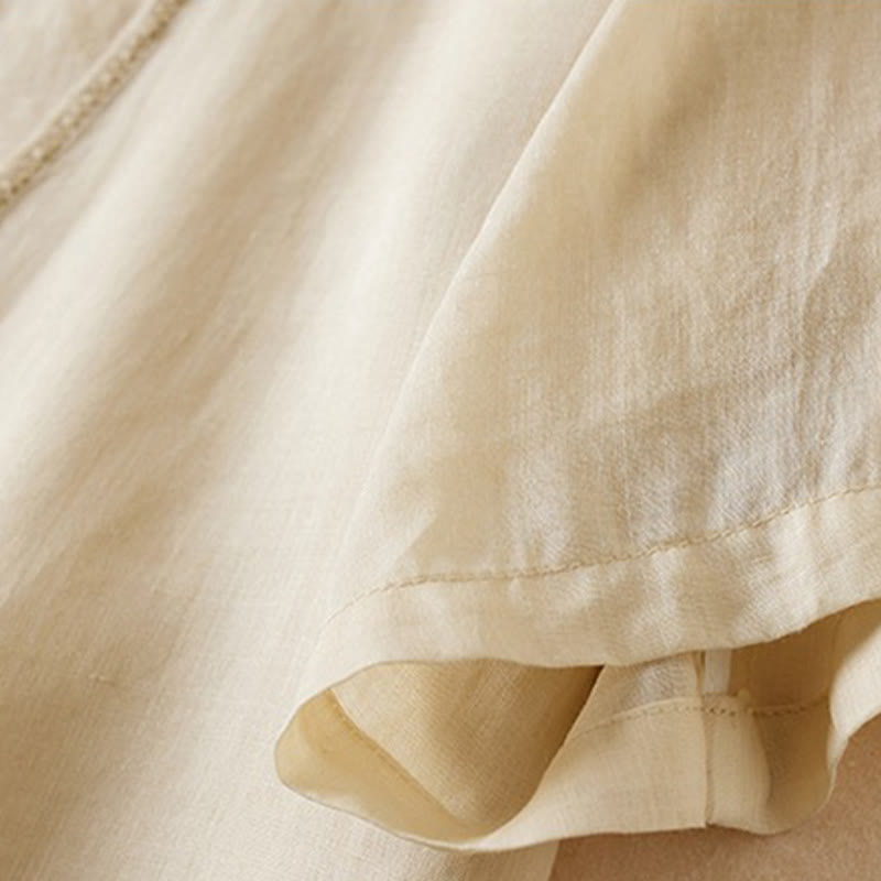 Nimara Ritual Retro Plain Fake Two Pieces Button Half Sleeve Design Women's Cotton Linen Shirt