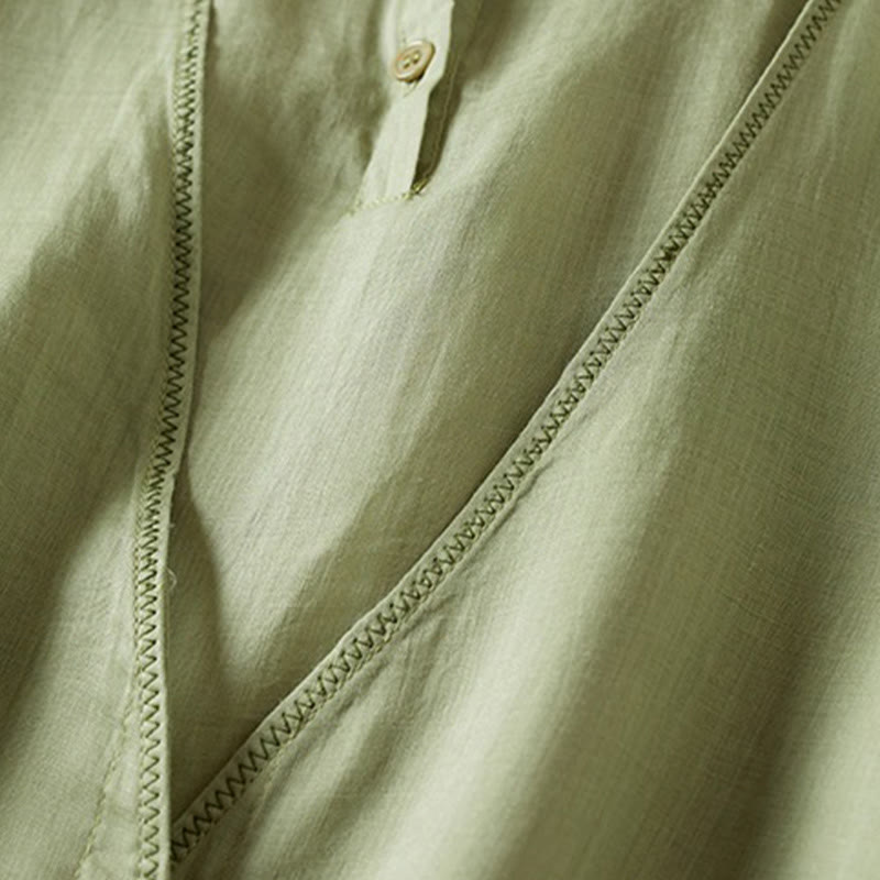 Nimara Ritual Retro Plain Fake Two Pieces Button Half Sleeve Design Women's Cotton Linen Shirt