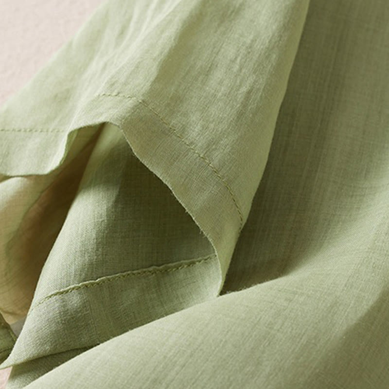 Nimara Ritual Retro Plain Fake Two Pieces Button Half Sleeve Design Women's Cotton Linen Shirt