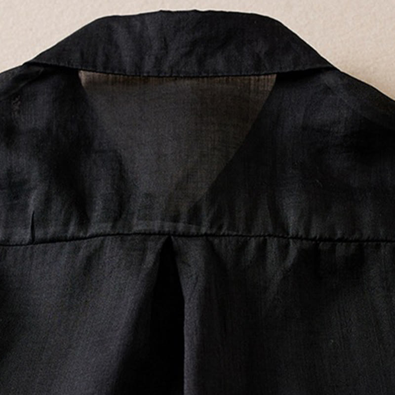 Nimara Ritual Retro Plain Fake Two Pieces Button Half Sleeve Design Women's Cotton Linen Shirt
