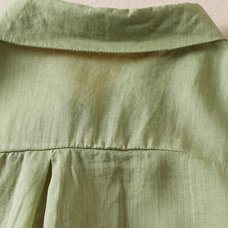 Nimara Ritual Retro Plain Fake Two Pieces Button Half Sleeve Design Women's Cotton Linen Shirt
