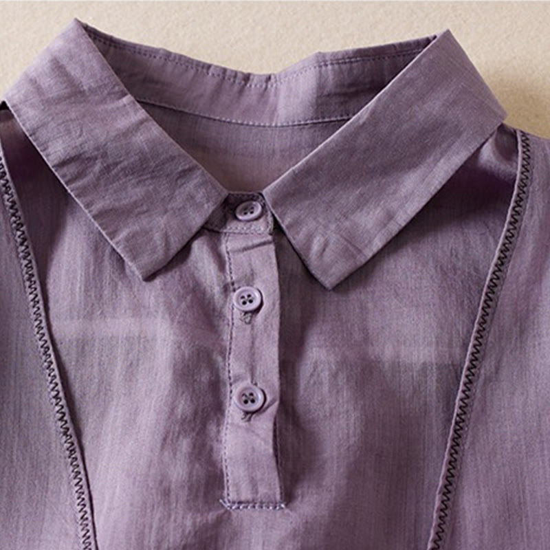 Nimara Ritual Retro Plain Fake Two Pieces Button Half Sleeve Design Women's Cotton Linen Shirt