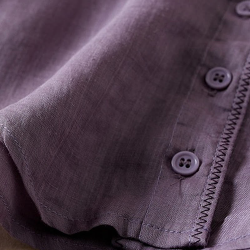 Nimara Ritual Retro Plain Fake Two Pieces Button Half Sleeve Design Women's Cotton Linen Shirt