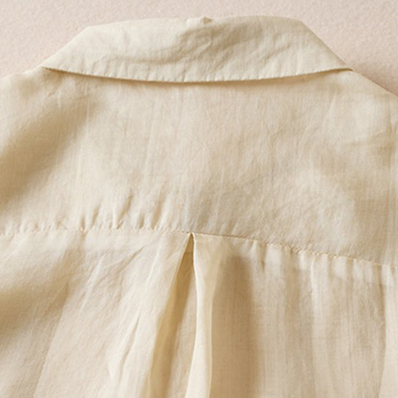 Nimara Ritual Retro Plain Fake Two Pieces Button Half Sleeve Design Women's Cotton Linen Shirt