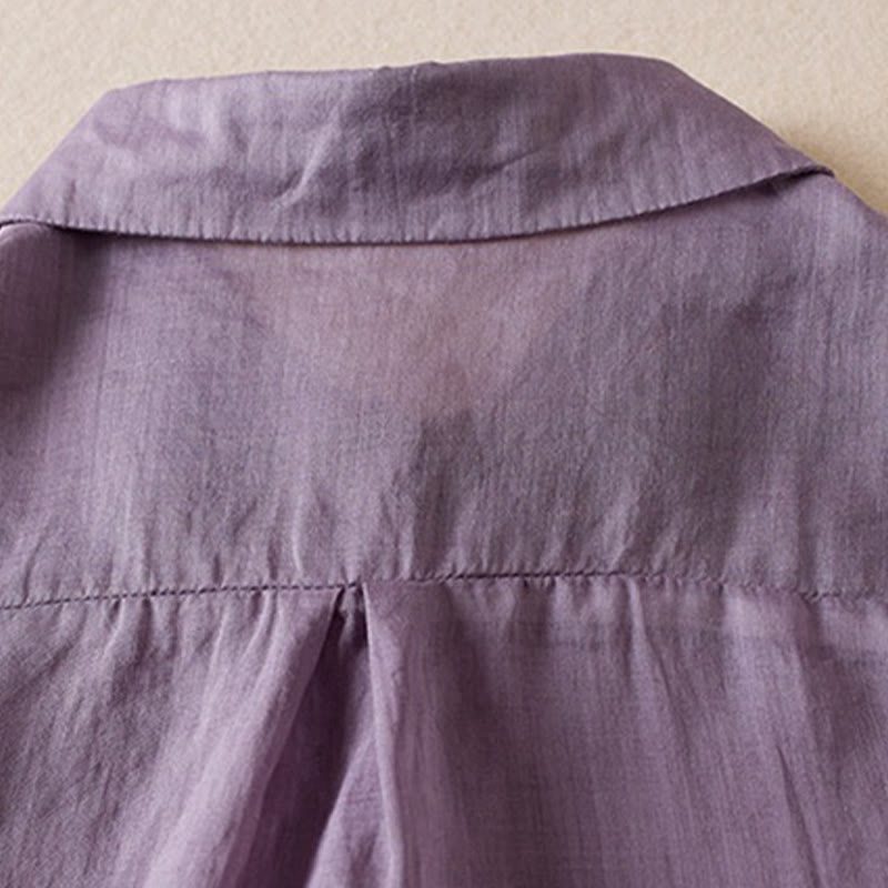 Nimara Ritual Retro Plain Fake Two Pieces Button Half Sleeve Design Women's Cotton Linen Shirt