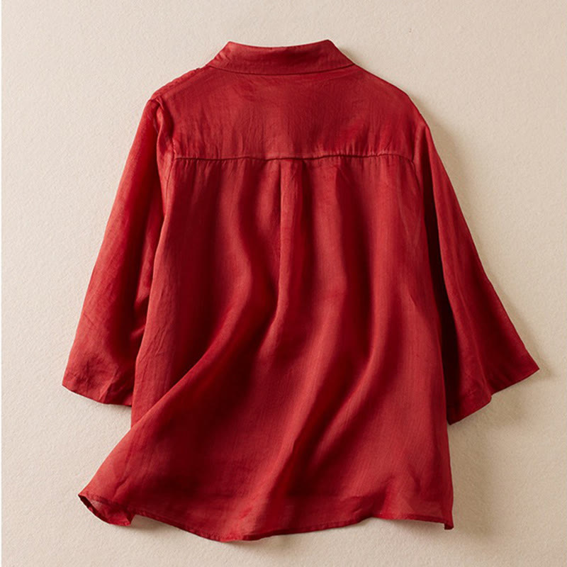 Nimara Ritual Retro Plain Fake Two Pieces Button Half Sleeve Design Women's Cotton Linen Shirt