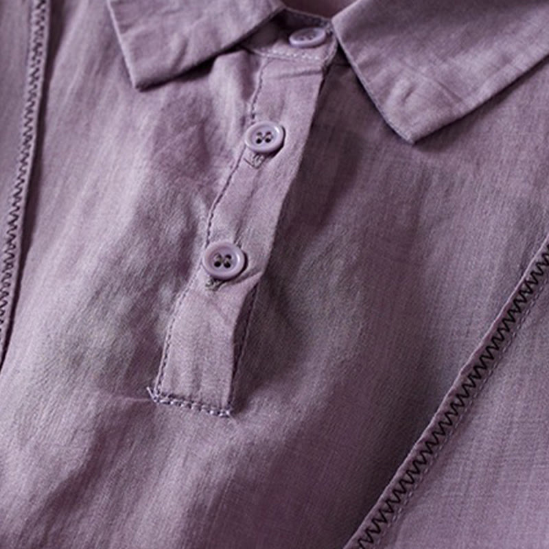 Nimara Ritual Retro Plain Fake Two Pieces Button Half Sleeve Design Women's Cotton Linen Shirt