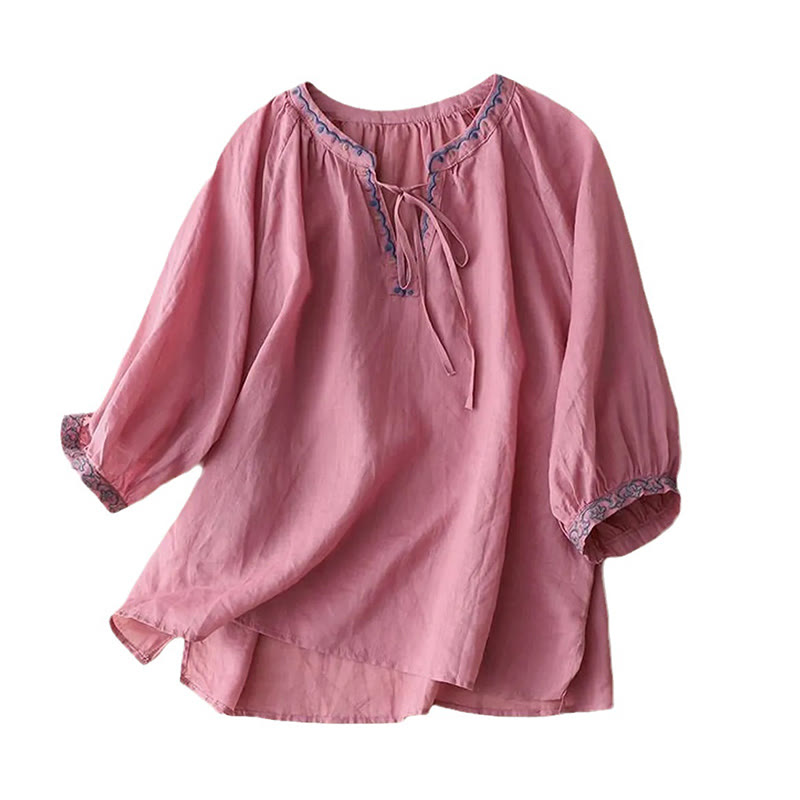 Nimara Ritual Summer Embroided Three Quarter Lantern Sleeve Women's T-Shirt