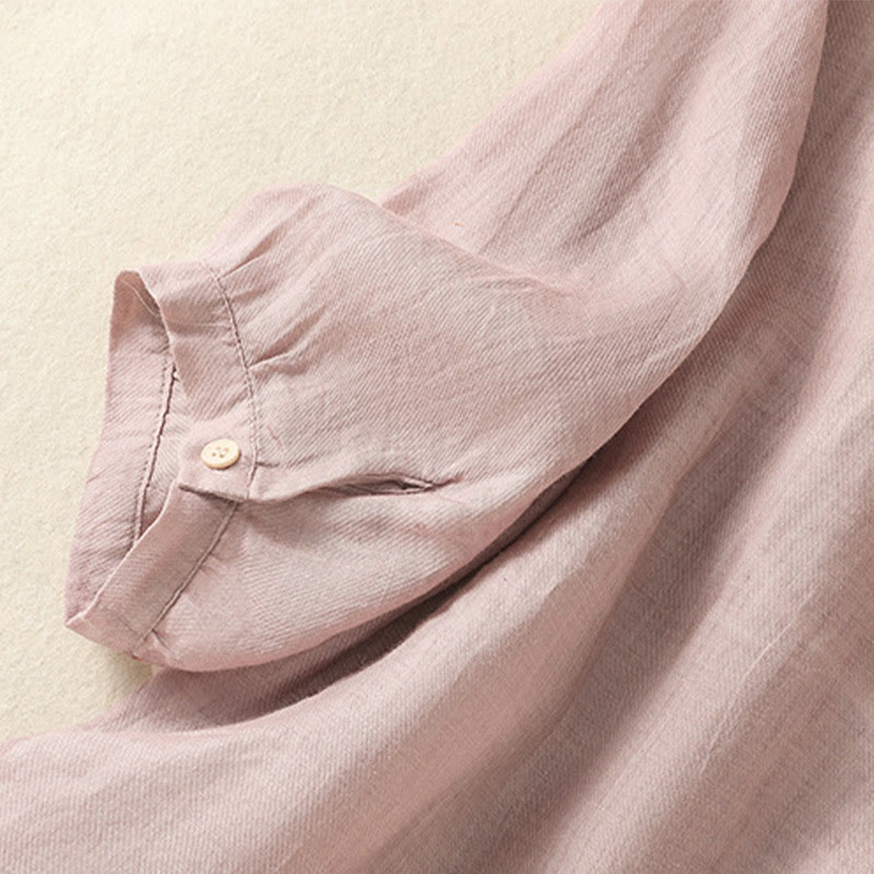 Nimara Ritual Embroidery Single Breasted Women's Cotton Linen Three Quarter Sleeve Shirt